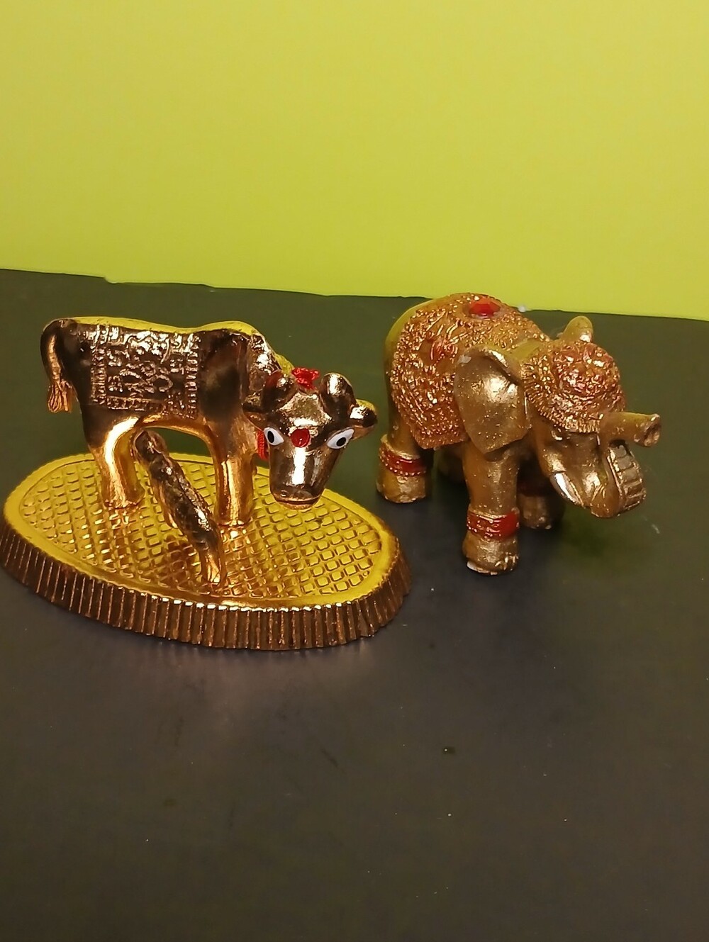 Gold Elephant and Cow Decorative Figurines - Home Accents